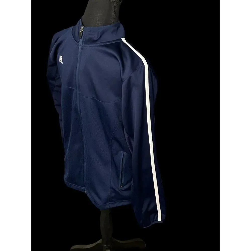 Russell‎ Athletic Youth Sz XL Zip Up Jacket Navy Blue w/ White Stripes On Arm